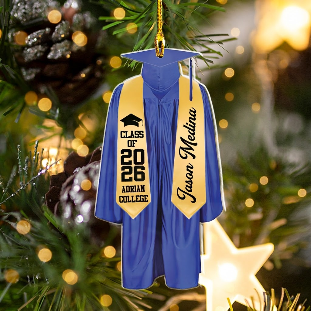 Personalized Graduation Gown Ornament, Custom 2-Sided Printed Senior Year Acrylic Ornament, Class of 2026 Graduation Gift