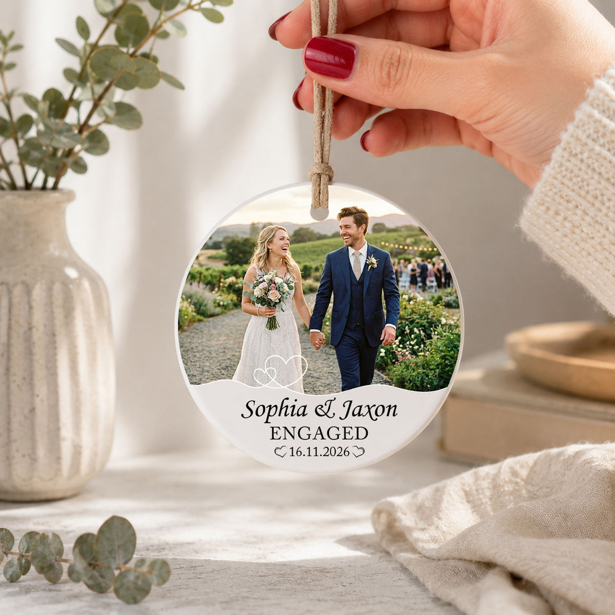 Personalized Engagement Photo Ornament, Custom 2-Sided Printed Couple Picture Ornament, Engaged Christmas Keepsake, Proposal Gift for Couple, Future Mr & Mrs Gift