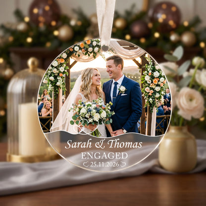 Personalized Engagement Photo Ornament, Custom 2-Sided Printed Couple Picture Ornament, Engaged Christmas Keepsake, Proposal Gift for Couple, Future Mr & Mrs Gift