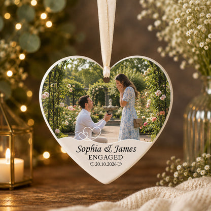 Personalized Engagement Photo Ornament, Custom 2-Sided Printed Couple Picture Ornament, Engaged Christmas Keepsake, Proposal Gift for Couple, Future Mr & Mrs Gift